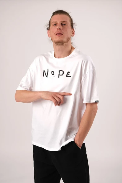 Pasage Oversize Nope Baskılı Beyaz Tshirt - Resim 3