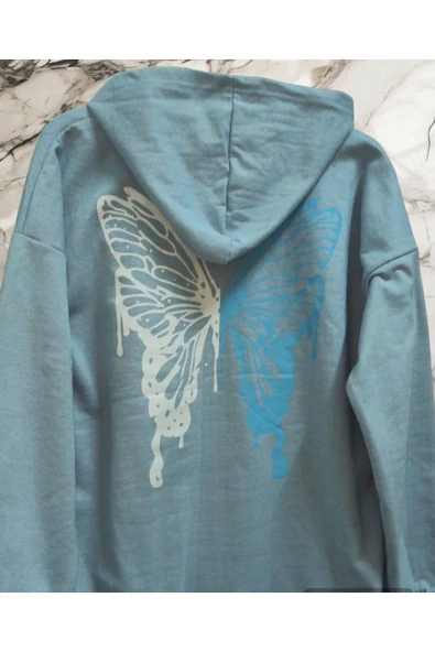 KOZİA OUTDOORS malkoçbey renkli sırt kelebek baskılı kapüşonlu swetşirt ürün görseli