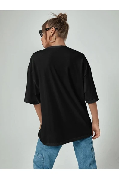 Doğannboss Kadın Lacivert Oversize Kelebek Ön Baskılı T-shirt - Resim 5
