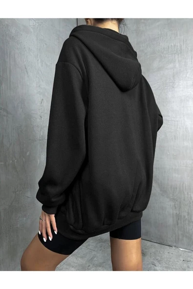 blackbonds Kadın Siyah Fermuarlı Sweatshırt - Resim 3