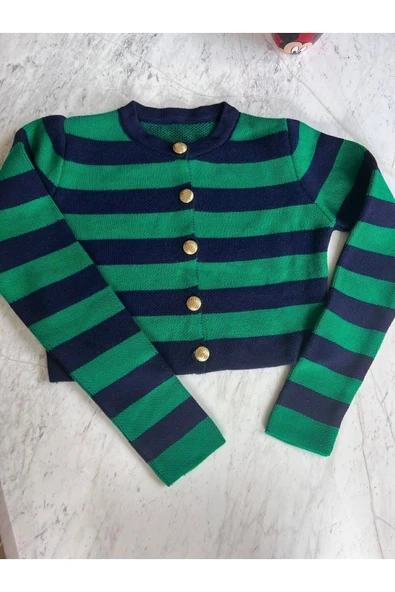 Bolesa Suadiye Triko Şeritli Kısa Hırka - Resim 8