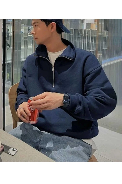 KOZİA OUTDOORS malkoçbey  dik yakalı fermuarlı oversize unisex sweatshirt - Resim 6