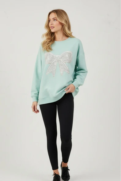 blackbonds Kadın Bakır Terazi Baskılı Oversıze Unısex Sweatshirt Uzun Blckbnds - Resim 10