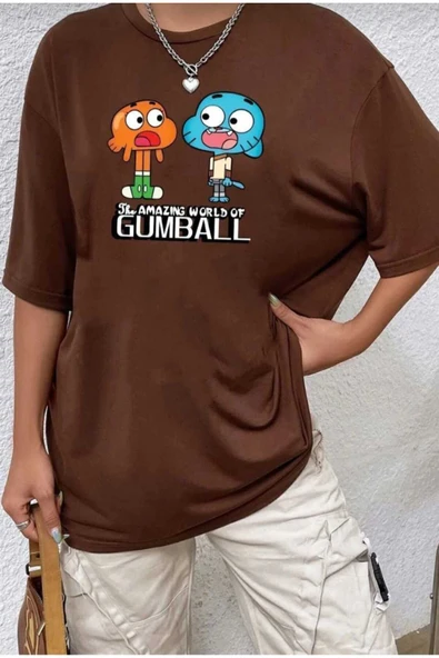 KOZİA OUTDOORS çizgi film karakterleri  baskılı oversize basic o yaka unisex t-şhirt - Resim 9