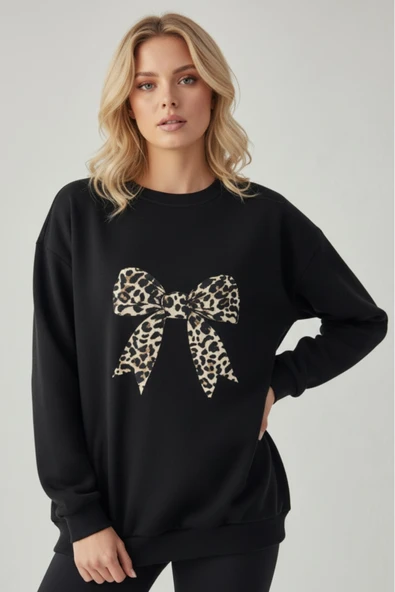 blackbonds baskılı bisiklet yaka kadın basic sweatshirt - Resim 9