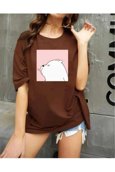 KOZİA OUTDOORS malkoçbey sevimli ayı baskılı oversize basic t-şhirt - Resim 8