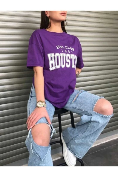 KOZİA OUTDOORS malkoçbey houston baskılı oversize unisex basic t-şihirt - Resim 3