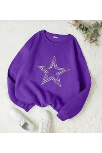 blackbonds Unisex Star Stroke Taş Baskılı Sweatshirt - Resim 2