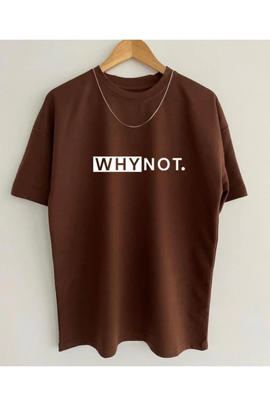 CMKTEKS Unisex Why Not Siyah Oversize Bisiklet Yaka Baskılı T-shirt ürün görseli