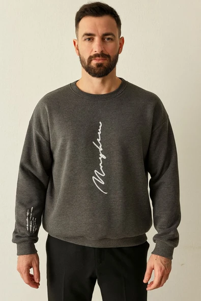 KOZİA OUTDOORS never baskılı oversize unisex bisiklet yaka sweatşhirt - Resim 7