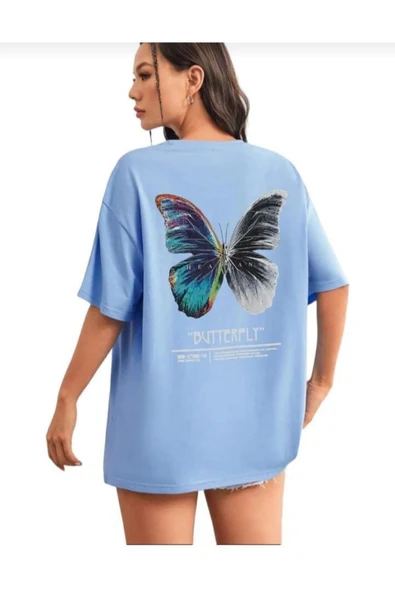 KOZİA OUTDOORS kadın butterfly baskılı bisiklet yaka tişört - Resim 4