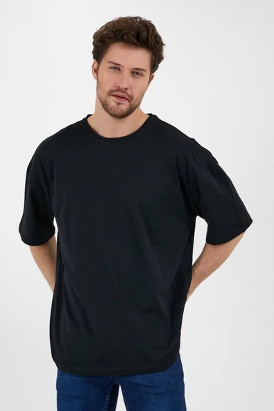 JAKARLI Unisex Pamuklu Bisiklet Yaka Beyaz Oversize T-shirt - Resim 11