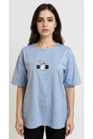 KOZİA OUTDOORS halter kaldıran sevimli tavşan baskılı basic s-m-l-xl -6-13 yaş tişört ürün görseli