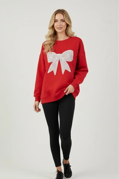 blackbonds Kadın Bakır Terazi Baskılı Oversıze Unısex Sweatshirt Uzun Blckbnds - Resim 5