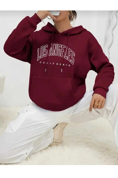 KOZİA OUTDOORS malkoçbey bordo kapüşonlu oversize unisex swetşhirt - Resim 2