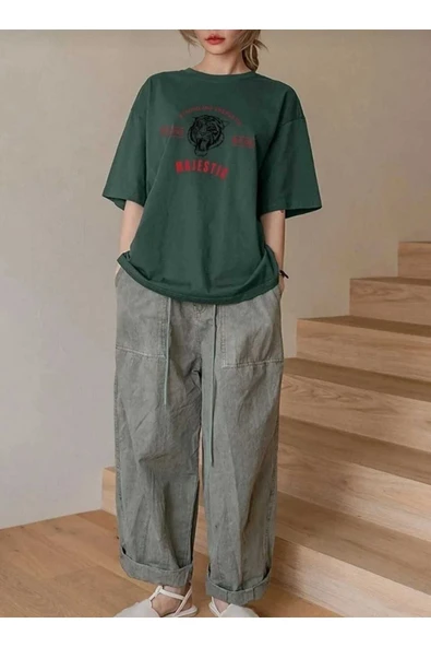 KOZİA OUTDOORS Yeni Sezon Majestic Baskılı Oversize Unisex Bisiklet Yaka Tişört - Resim 7