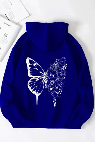 BOHEMGİYİM Kadın Oversize Çicekli Kelebek Siyah Sweatshirt ürün görseli