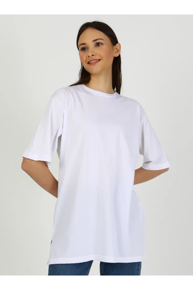 Benin Pamuk Kumaşlı Rahat Kalıp T-shirt - Beyaz - - Resim 2