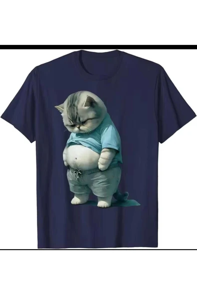 KOZİA OUTDOORS Şişman Kedi Baskılı Kadın Oversize Pamuklu Tişört - Resim 3