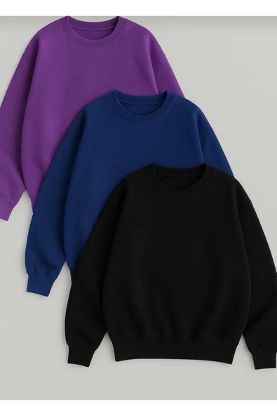 blackbonds 3lü kombin rekler baskısız basic bisiklet yaka sweatşhirt - Resim 3