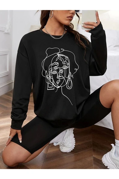 BOHEMGİYİM Siyah Oversize Figure Sweatshirt ürün görseli