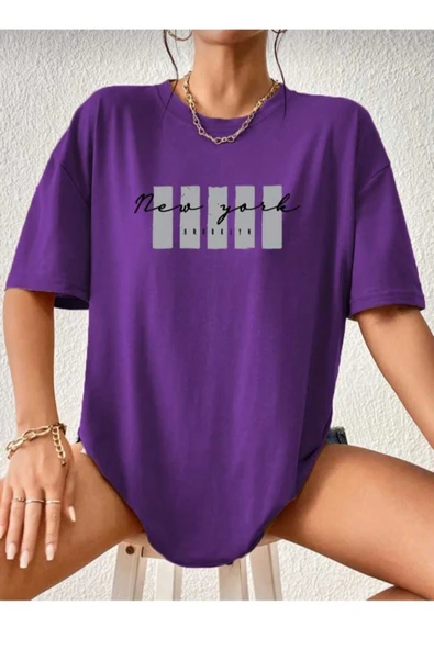 KOZİA OUTDOORS malkoçbey newyork broklıyn baskılı overisze unisex basic t-şhirt - Resim 3