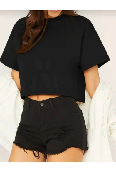 KOZİA OUTDOORS vengeance baskısız oversize siyah crop t-şhirt ürün görseli