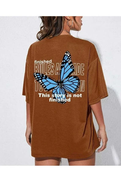 KOZİA OUTDOORS MALKOÇBEY MAVİ SIRT KELEBEK  BASKILI OVERSİZE UNİSEX BASİC T-ŞHİRT - Resim 6