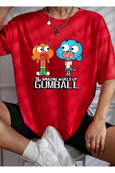 KOZİA OUTDOORS çizgi film karakterleri  baskılı oversize basic o yaka unisex t-şhirt - Resim 5