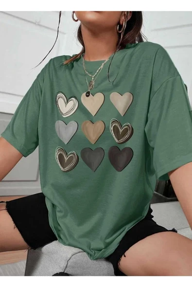 KOZİA OUTDOORS MALKOÇBEY KALP BASKILI OVERSİZE UNİSEX BASİC T-ŞHİRT - Resim 9