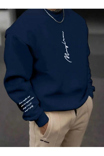 KOZİA OUTDOORS never baskılı oversize unisex bisiklet yaka sweatşhirt - Resim 2