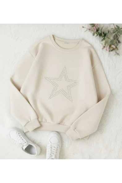 blackbonds Unisex Star Stroke Taş Baskılı Sweatshirt - Resim 7