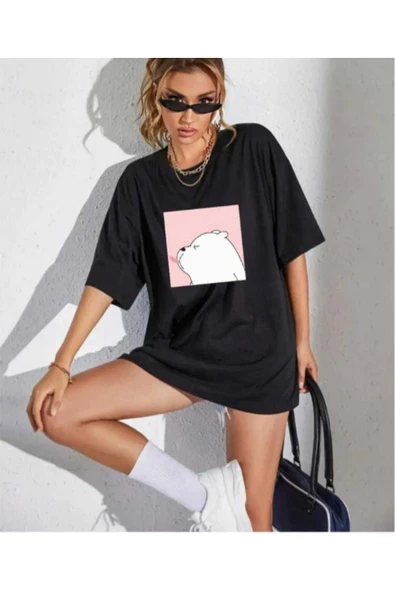 KOZİA OUTDOORS malkoçbey sevimli ayı baskılı oversize basic t-şhirt - Resim 3