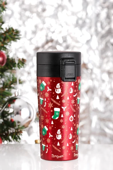 Yılbaşı Temalı 380Ml SUS304 Çelik Termos Mug 6 Saat Sıcak 12 Saat Soğuk Tutma ürün görseli