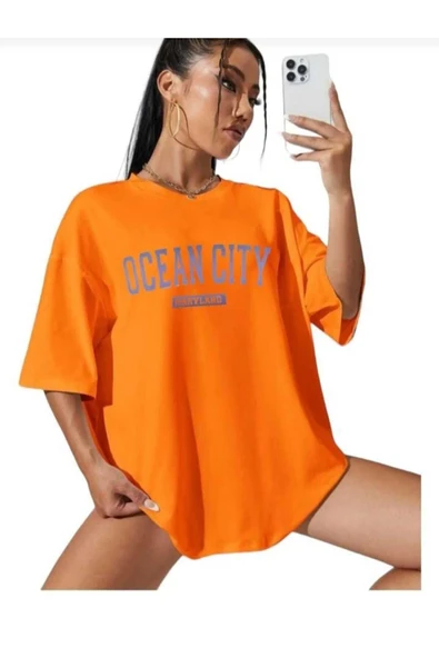 KOZİA OUTDOORS malkoçbey ocean city baskılı oversize unisex basic t-şhirt - Resim 8