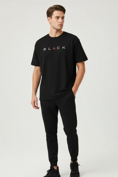 KOZİA OUTDOORS MALOÇBEY modern black baskılı oversize unisex basic o yaka t-şhirt - Resim 5