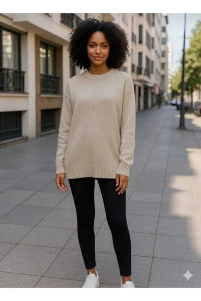 blackbonds Oversize Rahat Kalıp renkli Bisiklet Yaka Triko Kazak - Resim 3