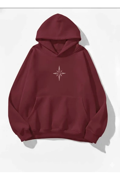 blackbonds Unisex Renkli Kapüşonlu Sweatshirt küçük pusula baskılı - Resim 4