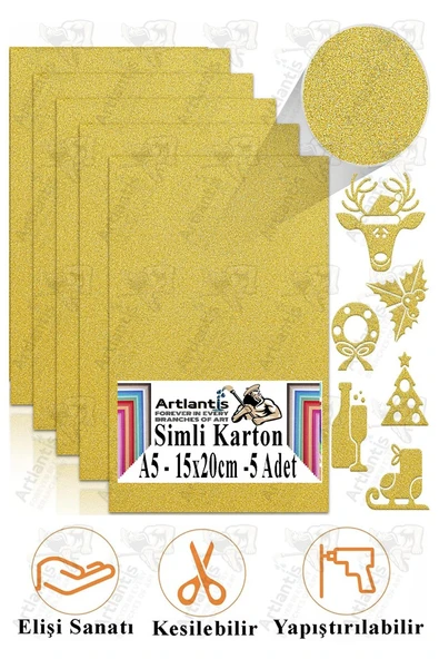Simli Karton A5 15x20 cm 5 li 1 Paket Simli Fon Kartonu Parıltılı Kağıt Anasınıfı Kreş Etkinlik Proje Dekoratif - Resim 2
