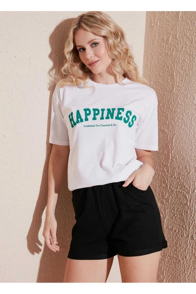 KOZİA OUTDOORS MALKOÇBEY  HAPPINNES BASKILI OVERSİZE UNİSEX BASİC T-ŞHİRT - Resim 5