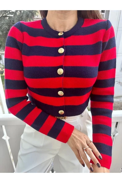 MaLkoç Bey MALKOÇ BEY Triko Şeritli Kısa Hırka - Resim 7