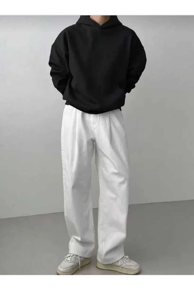 blackbonds Unisex Düz Siyah Kapüşonlu Sweatshirt - Resim 3