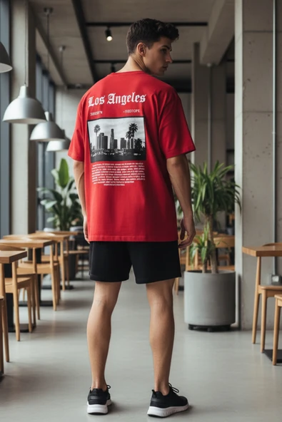 KOZİA OUTDOORS los angeles sırt baskılı o yaka oversize unisex basic t-şhirt ürün görseli