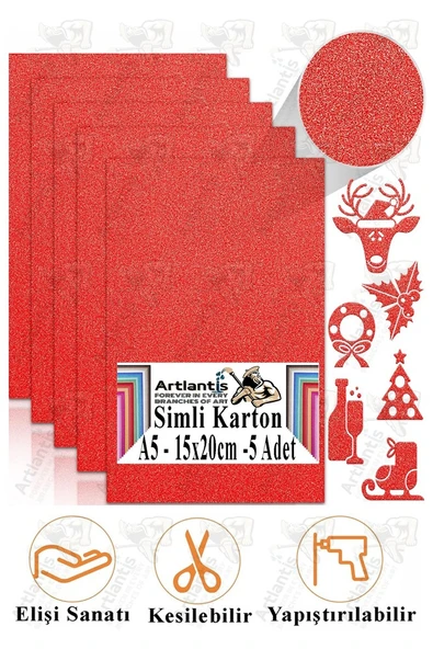Simli Karton A5 15x20 cm 5 li 1 Paket Simli Fon Kartonu Parıltılı Kağıt Anasınıfı Kreş Etkinlik Proje Dekoratif - Resim 5