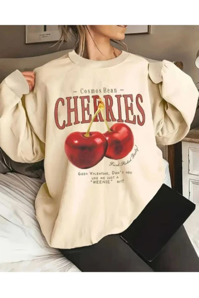 KOZİA OUTDOORS CHERRY baskılı oversize unisex basic sweatşhirt - Resim 4