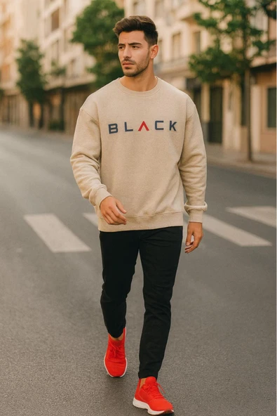 KOZİA OUTDOORS BLACK bisiklet yaka baskılı oversize erkek sweaşhirt - Resim 8