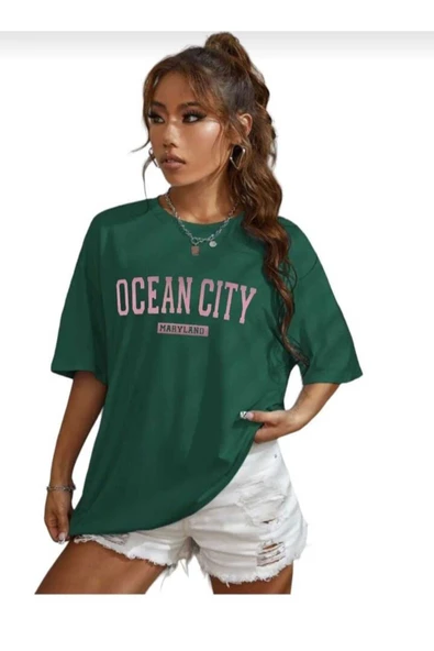 KOZİA OUTDOORS malkoçbey ocean city baskılı oversize unisex basic t-şhirt - Resim 7