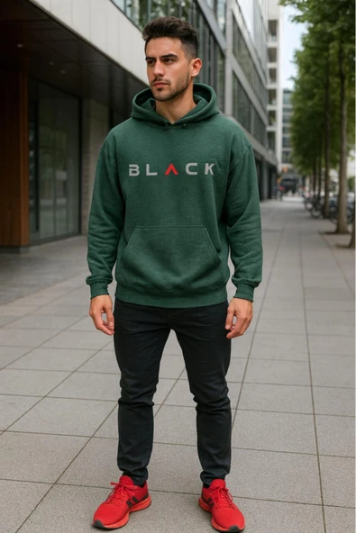 KOZİA OUTDOORS BLACK kapüşonlu baskılı oversize erkek sweaşhirt - Resim 4