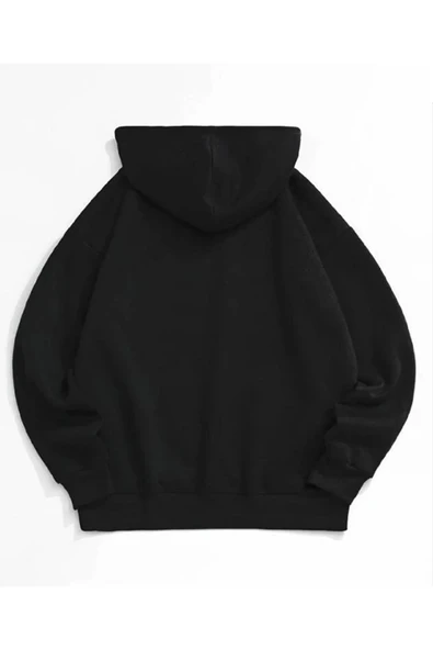 LEONE Siyah Broklyn Baskılı Oversize Kapüşonlu Swetshirt - Resim 2