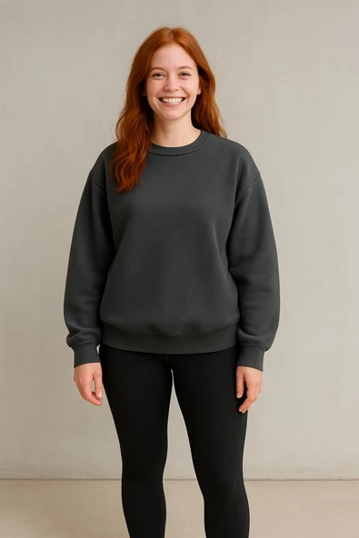 KOZİA OUTDOORS unisex baskısız füme renk basic bisiklet yaka swatşhirt ürün görseli